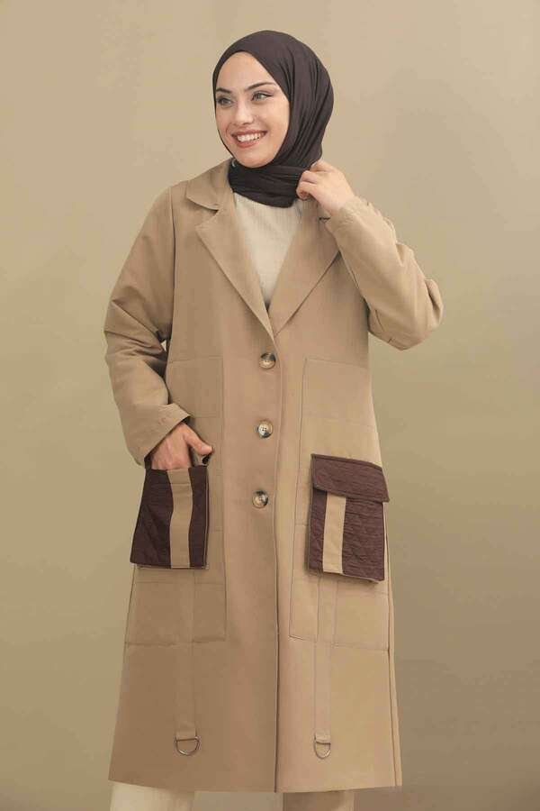 Quilted Pocket Trench Coat Coffee milk