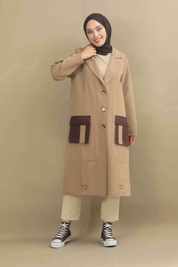 Quilted Pocket Trench Coat Coffee milk