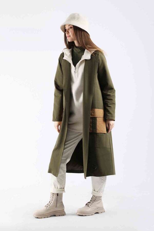 Zulays - Quilted Pocket Trench Coat Khaki