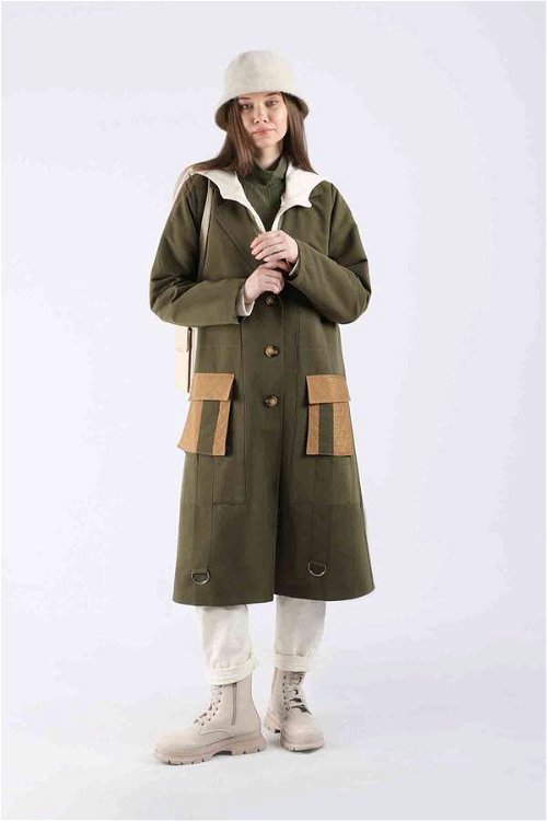 Quilted Pocket Trench Coat Khaki