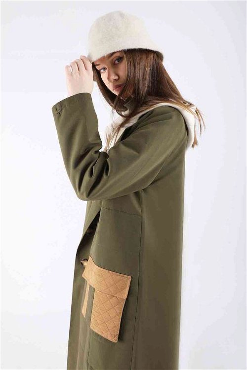 Quilted Pocket Trench Coat Khaki