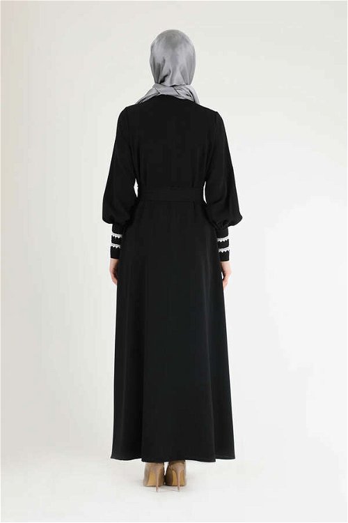 Rib Detailed Belted Abaya Black
