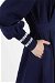 Rib Detailed Belted Abaya Navy Blue - Thumbnail