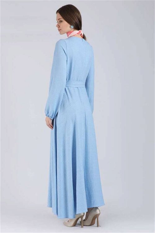 Ribbed Detailed Flared Dress Baby Blue