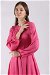 Ribbed Detailed Flared Dress Fuchsia - Thumbnail