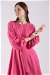 Ribbed Detailed Flared Dress Fuchsia - Thumbnail