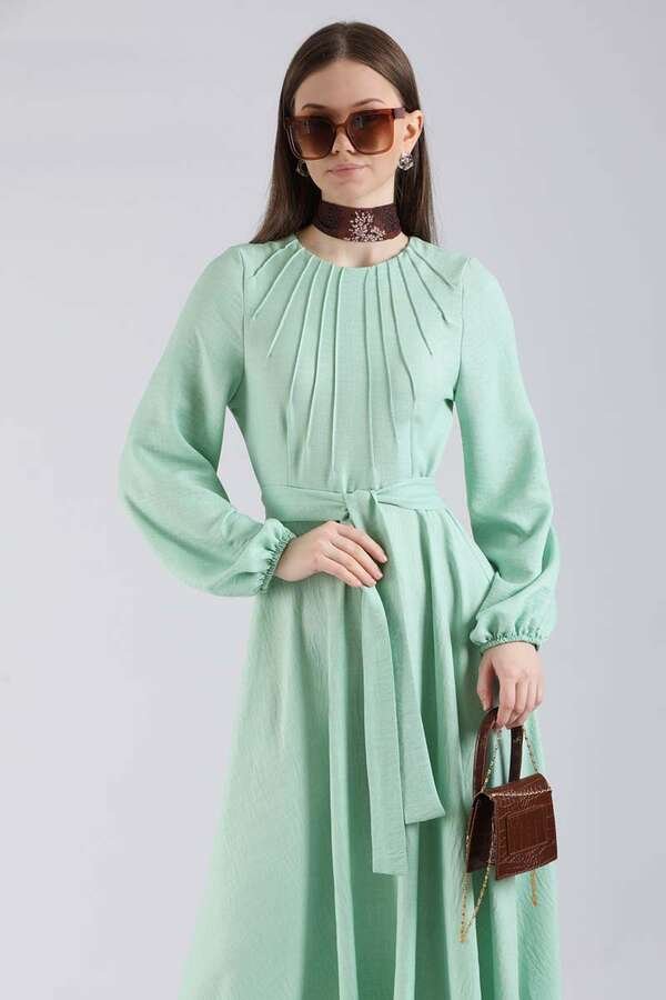 Ribbed Detailed Flared Dress Mint