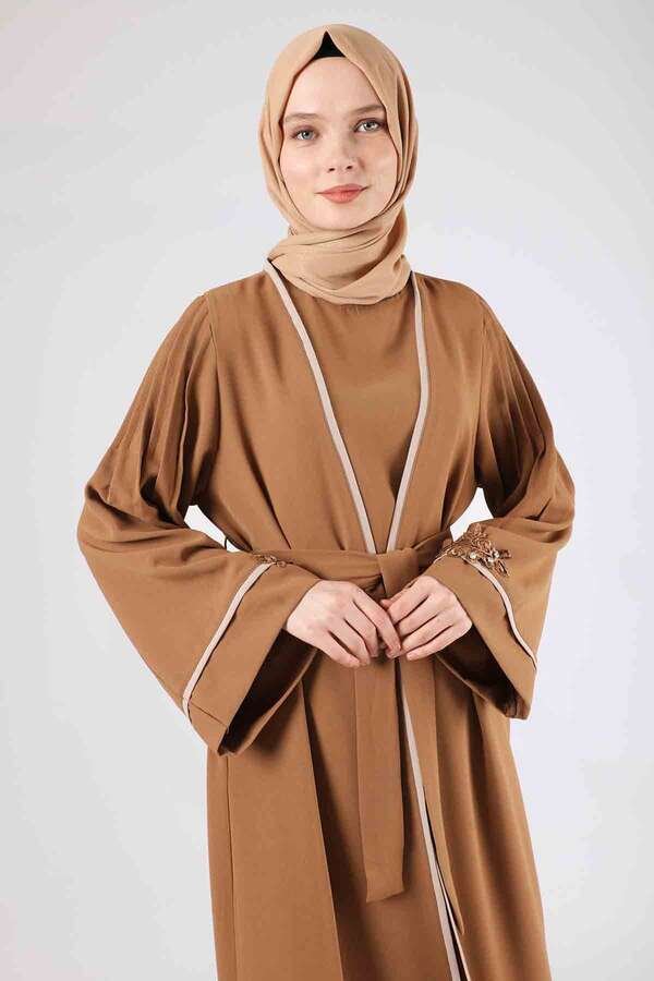 Ribbed Abaya Suit Camel