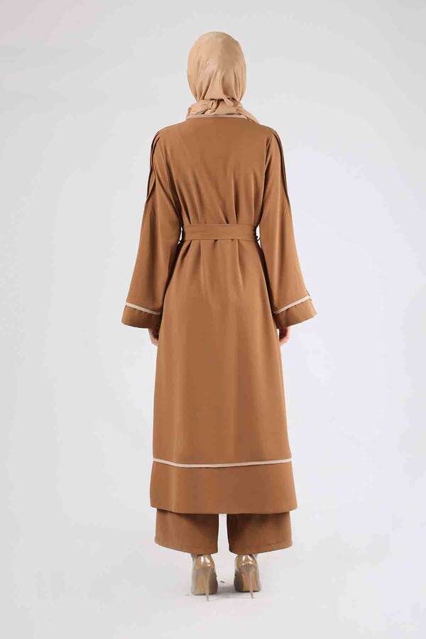 Ribbed Abaya Suit Camel