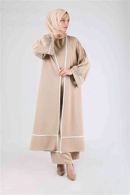 Ribbed Abaya Suit Cream