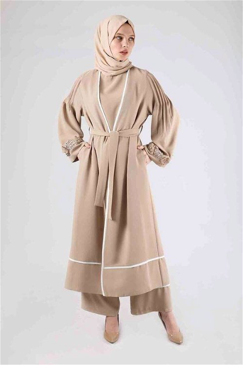 Ribbed Abaya Suit Cream