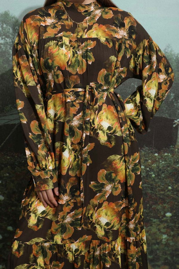 Zulays - Robalı Desenli Elbise Kahverengi