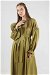 Robalı Saten Elbise Yağ Yeşili - Thumbnail