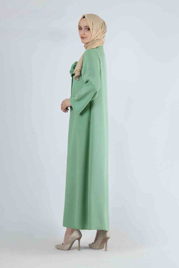 Rose Detailed Stone Abaya Water Green