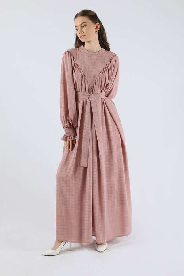 Ruffle Detailed Pleated Dress Dried Rose