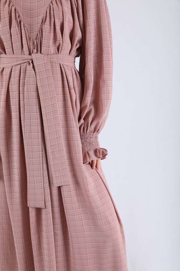 Ruffle Detailed Pleated Dress Dried Rose