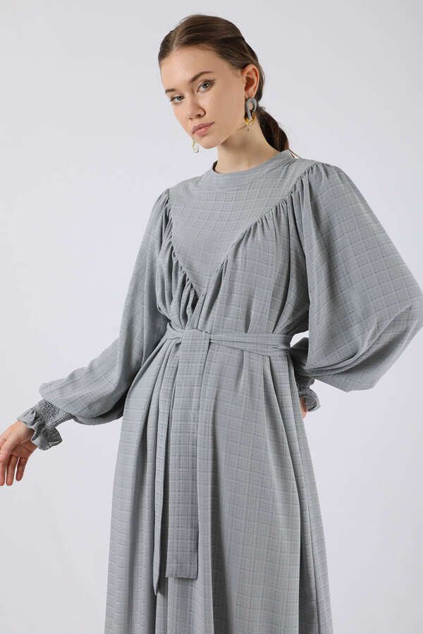 Ruffle Detailed Pleated Dress Gray