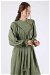 Ruffle Detailed Pleated Dress Khaki - Thumbnail