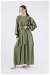 Ruffle Detailed Pleated Dress Khaki - Thumbnail