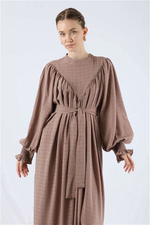 Ruffle Detailed Pleated Dress Mink
