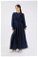 Ruffle Detailed Pleated Dress Navy Blue - Thumbnail