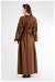 Ruffle Neck Belted Dress Brown - Thumbnail