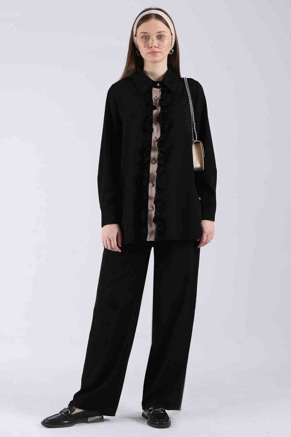 Zulays - Frilly Shirt Suit Black