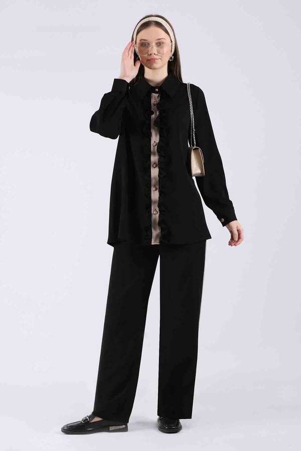 Frilly Shirt Suit Black