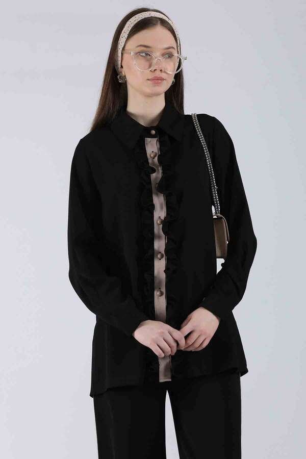 Frilly Shirt Suit Black