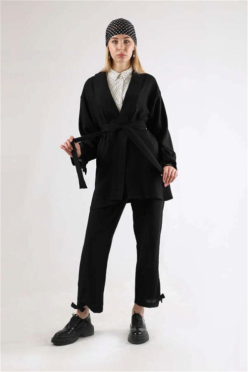 Zulays - Şal Yaka Kimono Takım Siyah