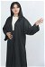 Satin Skirt Abaya Suit Black - Thumbnail