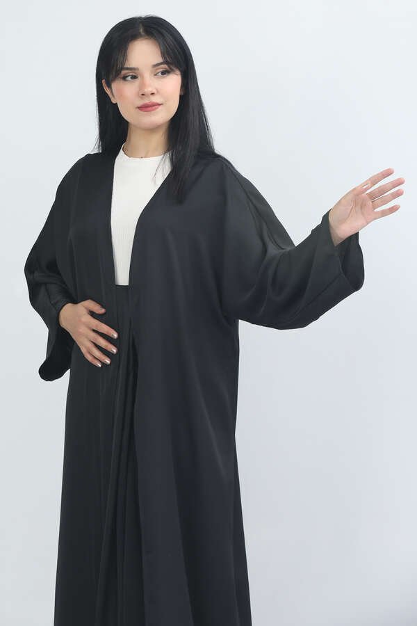 Satin Skirt Abaya Suit Black