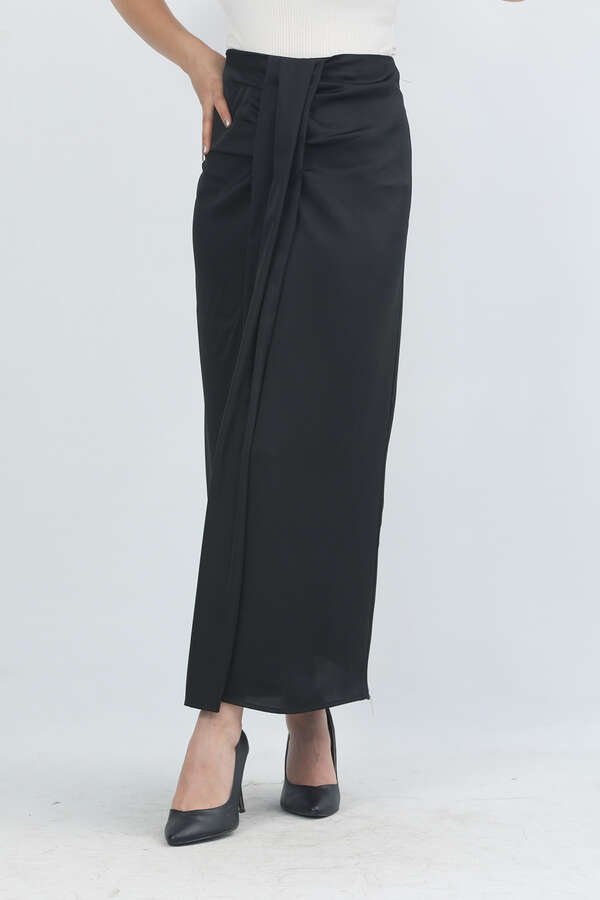 Satin Skirt Abaya Suit Black