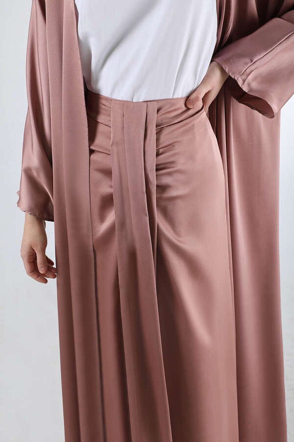 Satin Skirt Abaya Suit Powder