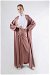 Satin Skirt Abaya Suit Powder - Thumbnail