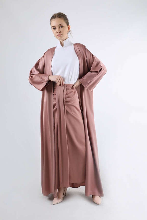 Satin Skirt Abaya Suit Powder