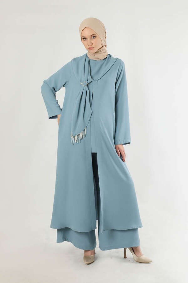 Zulays - Scarf Abaya Suit Baby Blue
