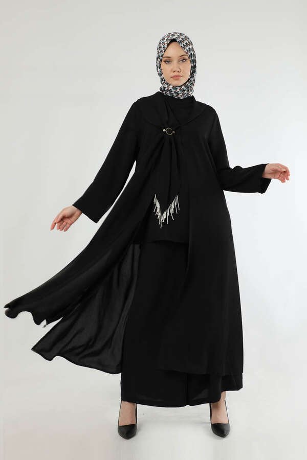 Scarf Abaya Suit Black