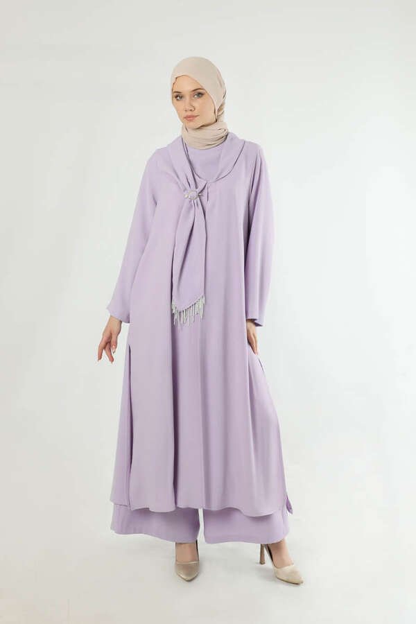 Zulays - Scarf Abaya Suit Lilac