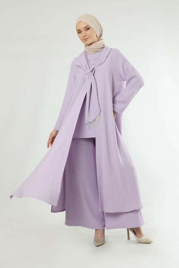 Scarf Abaya Suit Lilac