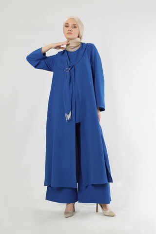 Zulays - Scarf Abaya Suit Sax Blue