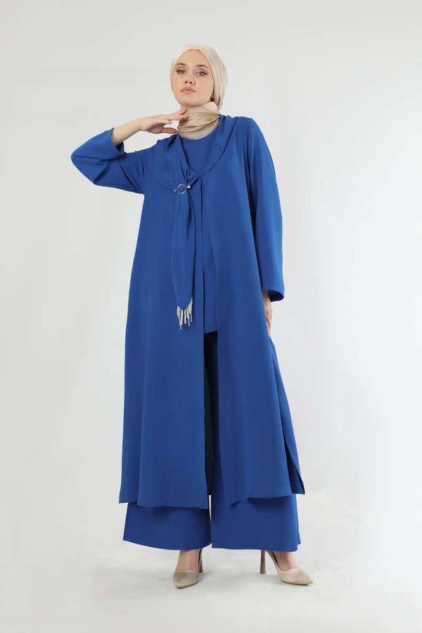 Scarf Abaya Suit Sax Blue