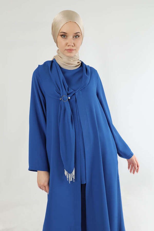 Scarf Abaya Suit Sax Blue