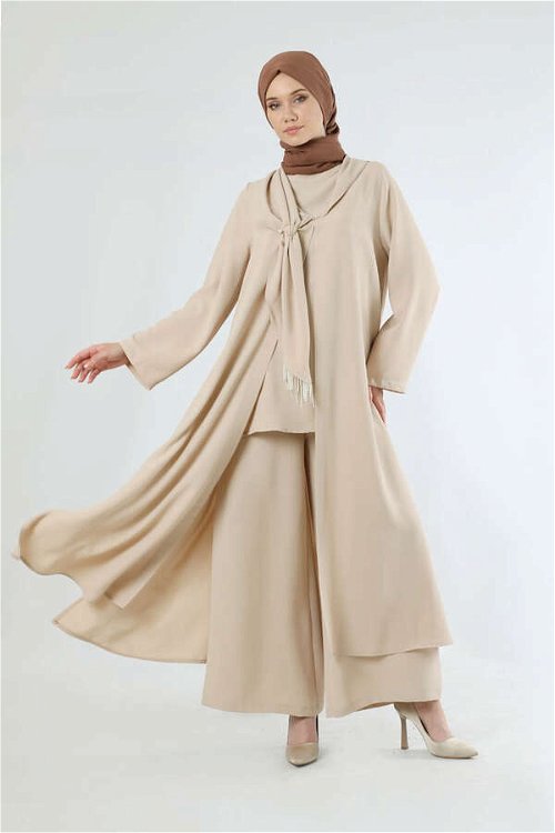 Scarf Abaya Suit Stone