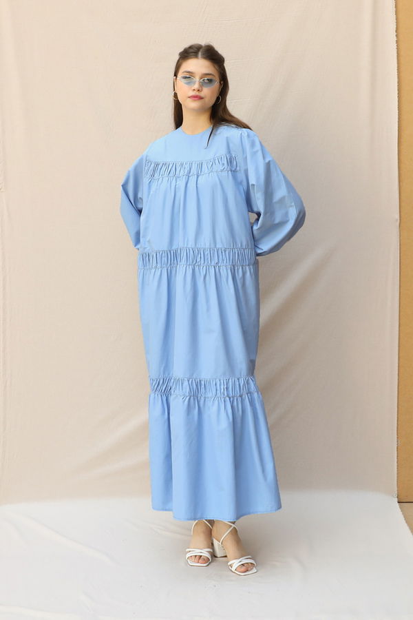 Zulays - Şerit Büzgülü Elbise Mavi