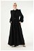Shirred Detail Belted Abaya Black - Thumbnail