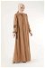 Shirred Detail Belted Abaya Camel - Thumbnail