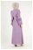 Shirred Detail Belted Abaya Lilac - Thumbnail