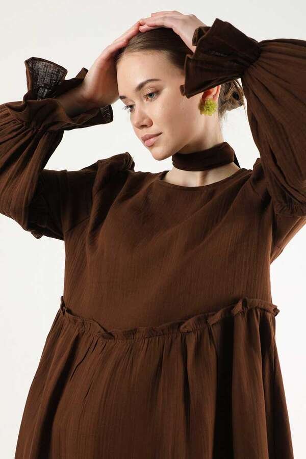 Shirred Detail Dress Brown