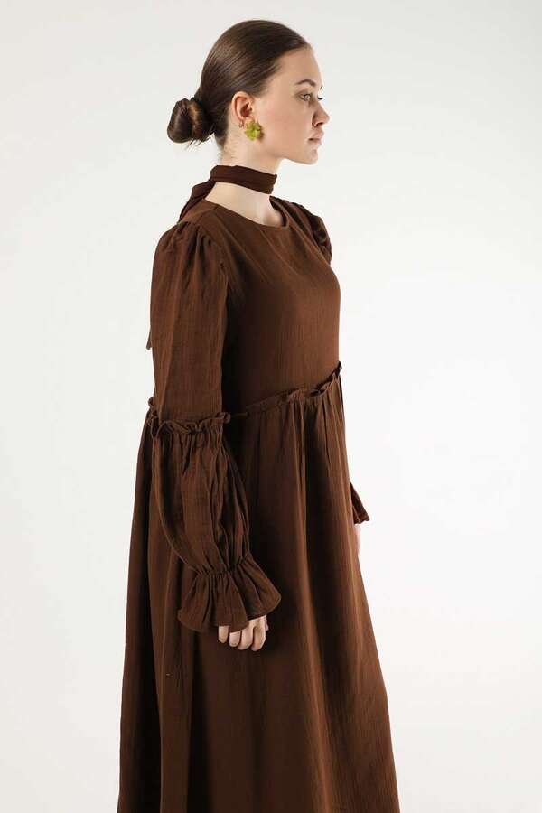 Shirred Detail Dress Brown